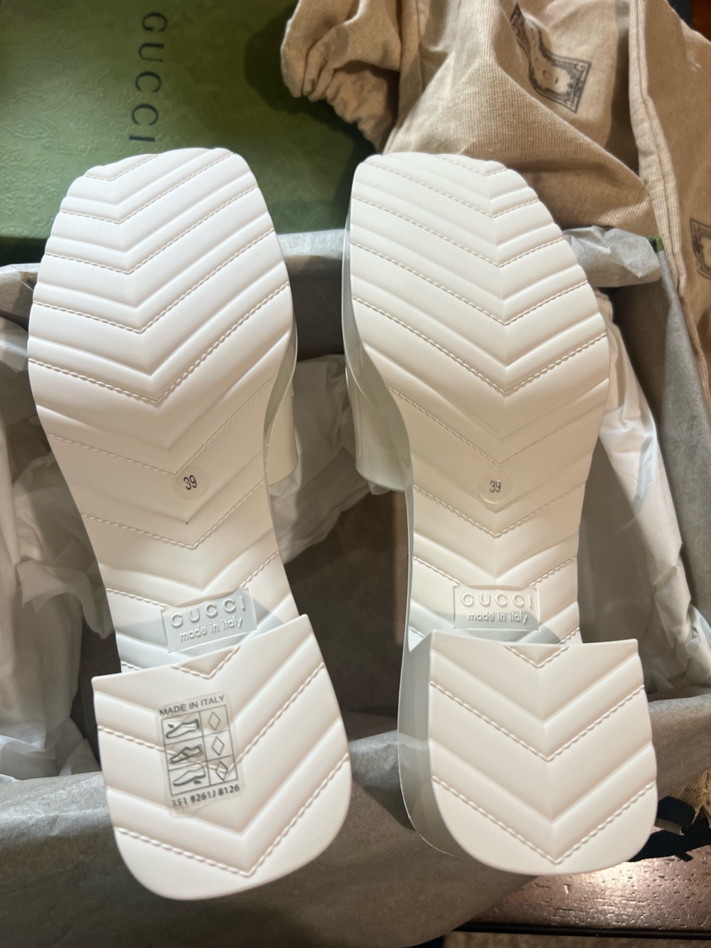 New Gucci rubber sandals Off-White Rubber Slide Heeled Sandals - Picture 4 of 12